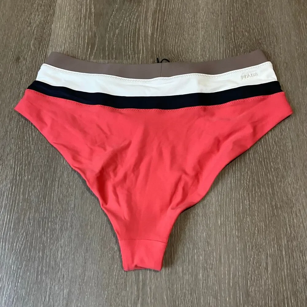 Prana Baja Bound High Rise Swim Bottom Women's L Rose Fire Colorblock Sporty